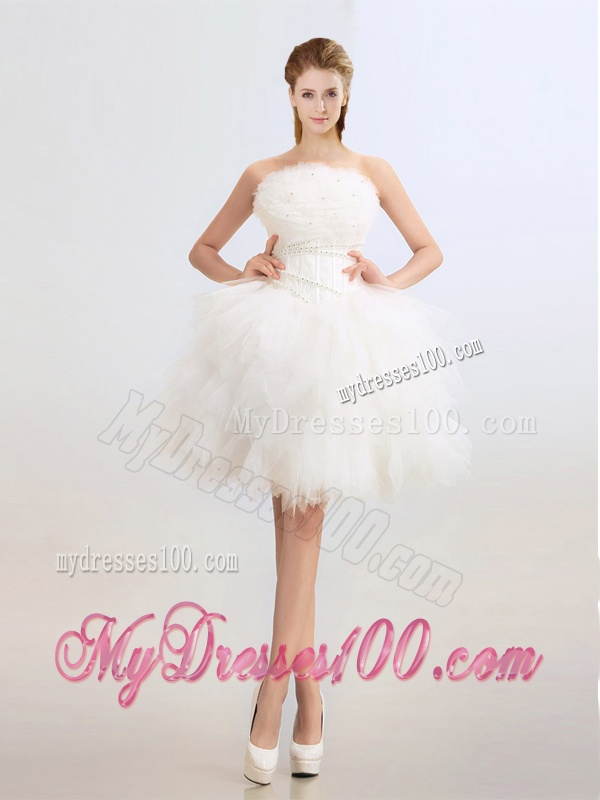 Artistic Beaded and Ruffles Wedding Dresses with Knee Length