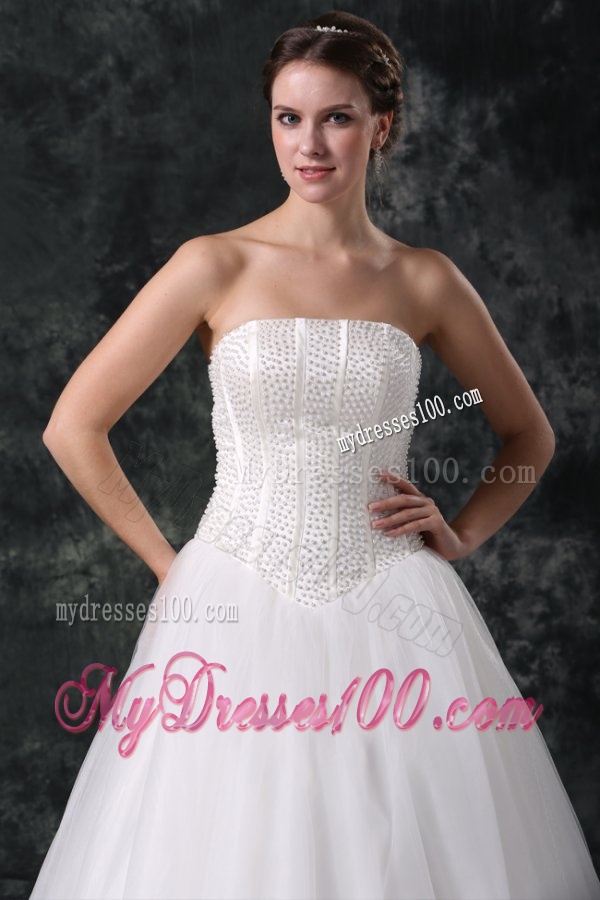 Ball Gown Strapless Beading Tulle Wedding Dress with Floor-length