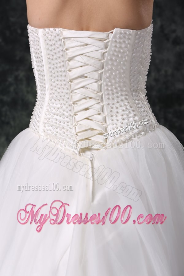 Ball Gown Strapless Beading Tulle Wedding Dress with Floor-length