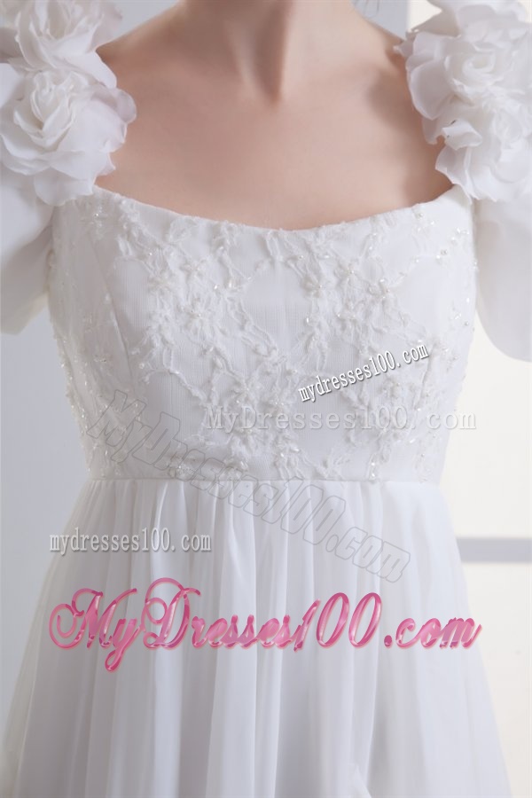 Beautiful Empire Square Court Train Wedding Dress with Flowers