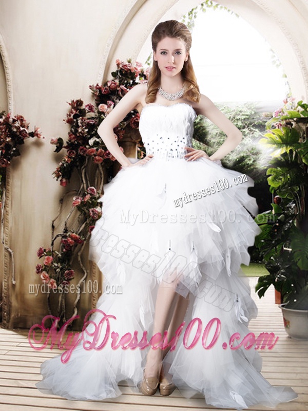 Beautiful High Low Sweetheart Wedding Dresses with Beading and Ruffles