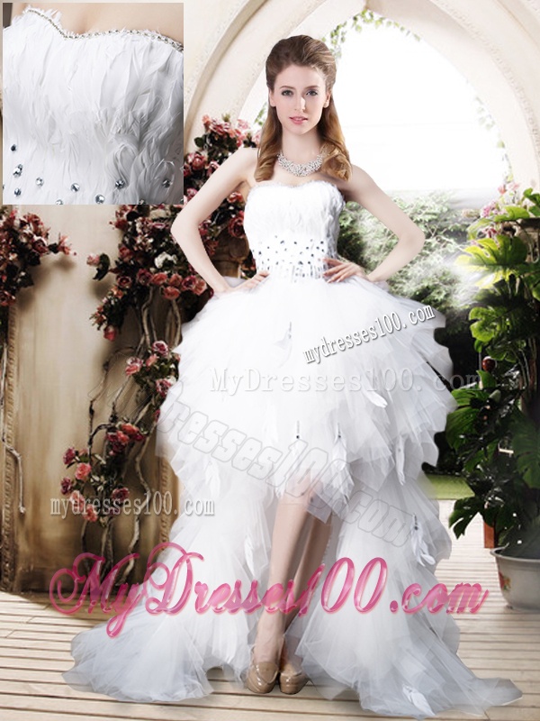 Beautiful High Low Sweetheart Wedding Dresses with Beading and Ruffles