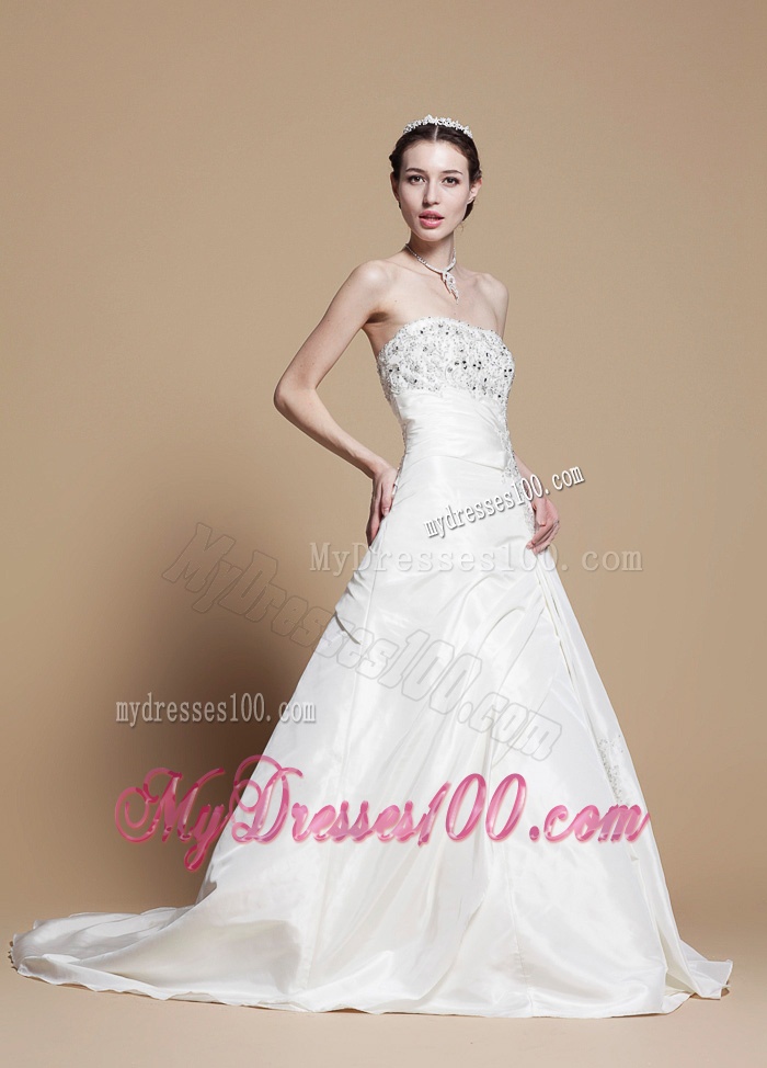 Classical A Line Strapless Wedding Gowns with Beading and Appliques