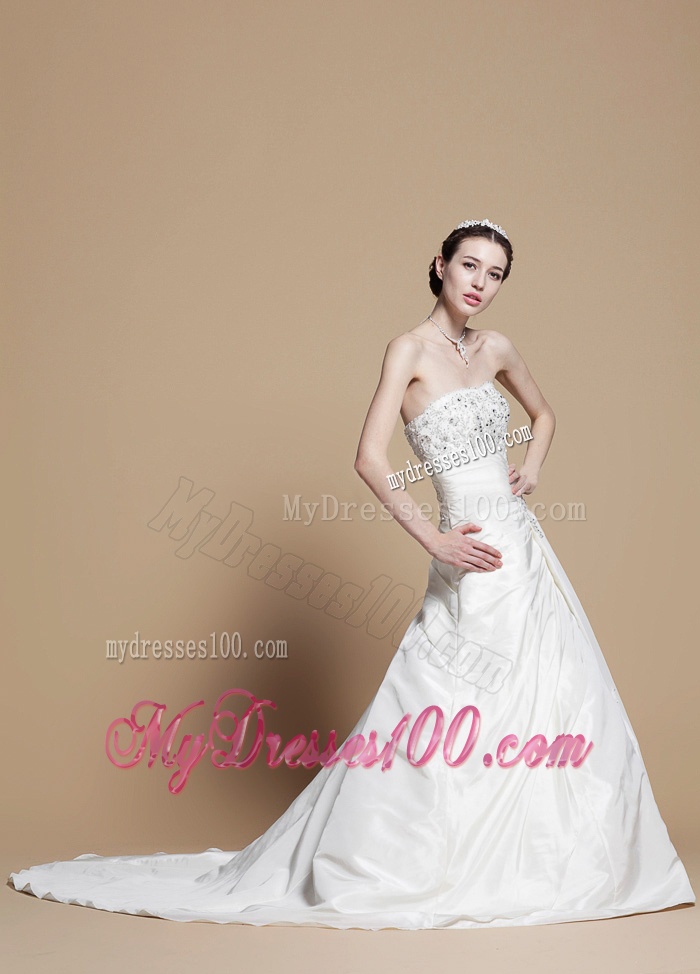 Classical A Line Strapless Wedding Gowns with Beading and Appliques