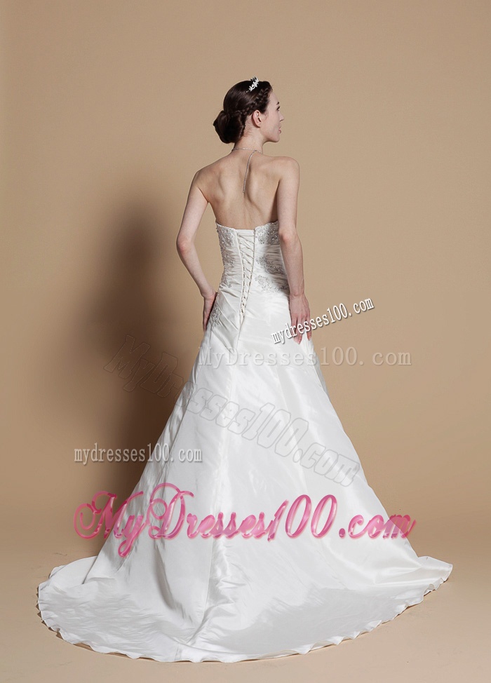 Classical A Line Strapless Wedding Gowns with Beading and Appliques