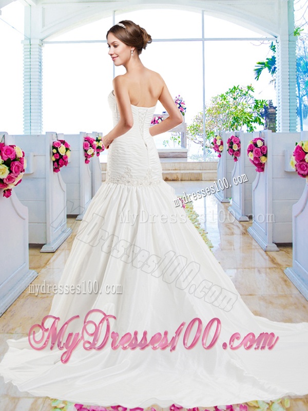 Classical Appliques Mermaid Wedding Gowns with Court Train
