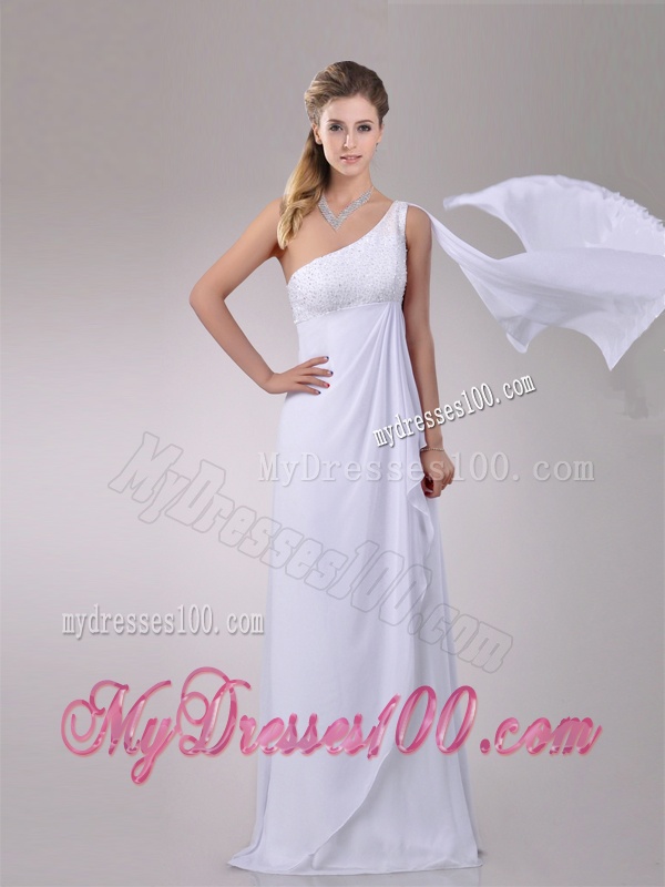 Classical Chiffon Watteau Train One Shoulder Wedding Dress with Beading