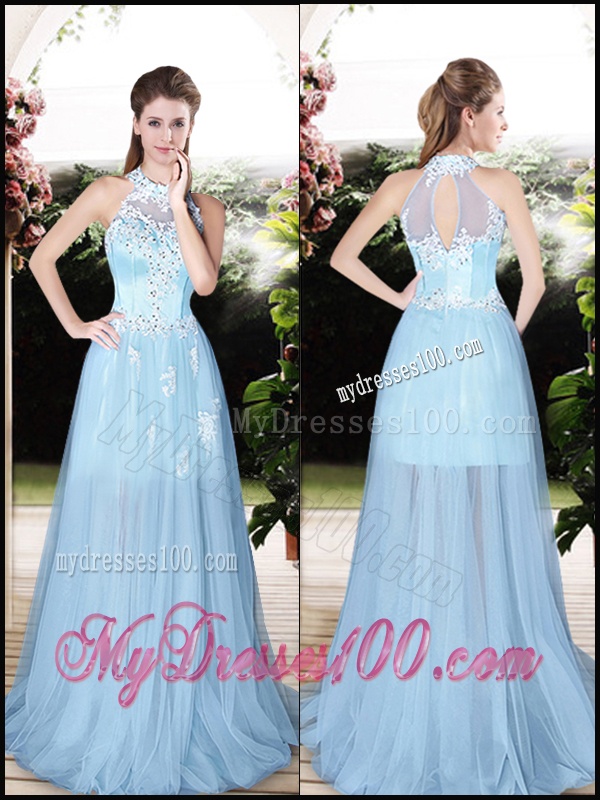Classical Halter Top Empire Wedding Dresses with Appliques and Beading