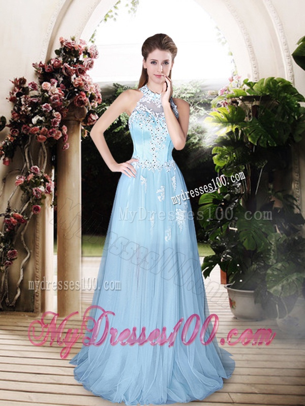 Classical Halter Top Empire Wedding Dresses with Appliques and Beading