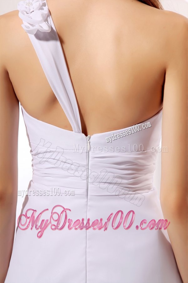 Column One Shoulder Ruching Chiffon Knee-length Wedding Dress