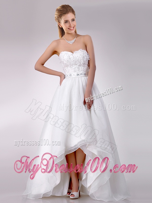 Fashionable High Low Organza Wedding Dress with Beading