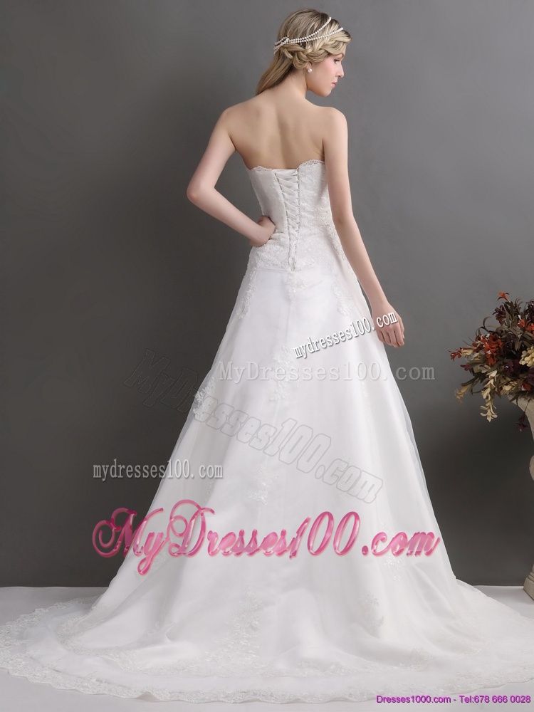 Gorgeous Laced Brush Train White Wedding Dresses in White