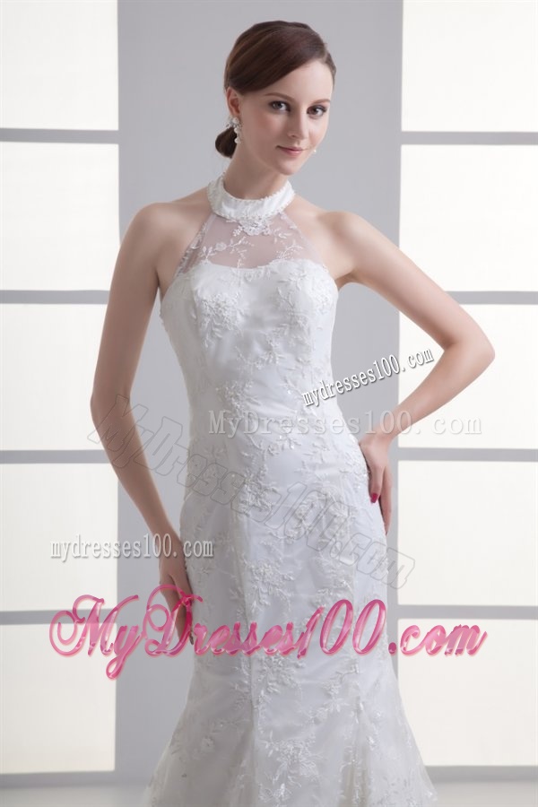 Mermaid Halter Top Lace Court Train Wedding Dress