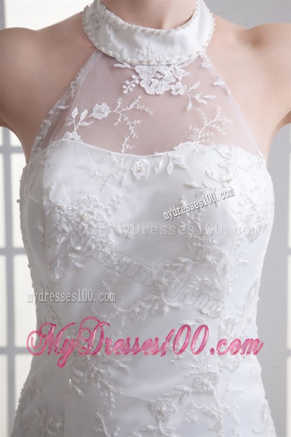 Mermaid Halter Top Lace Court Train Wedding Dress