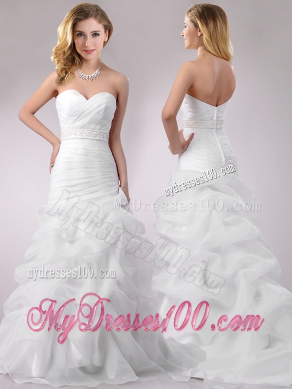 Mermaid Sweetheart Beaded Decorate Waist Brush Train Wedding Dresses