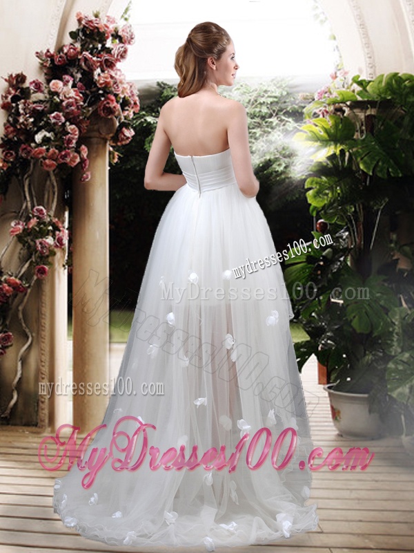 Modern Strapless Appliques and Belt Zipper Up Wedding Dresses with High Low