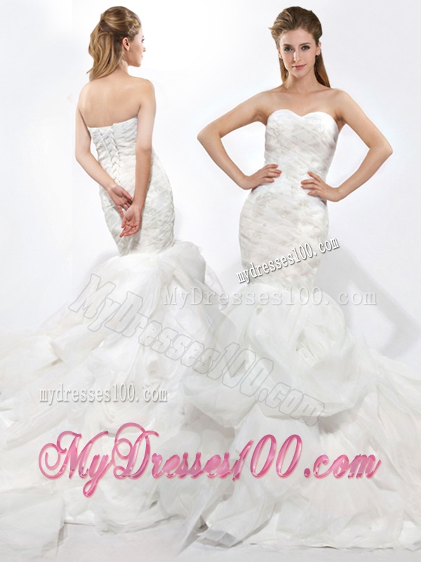 Modest Mermaid Sweetheart Ruffles Wedding Dresses with Court Train