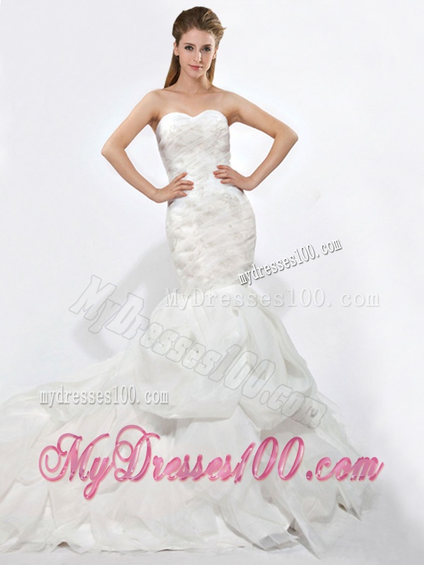 Modest Mermaid Sweetheart Ruffles Wedding Dresses with Court Train