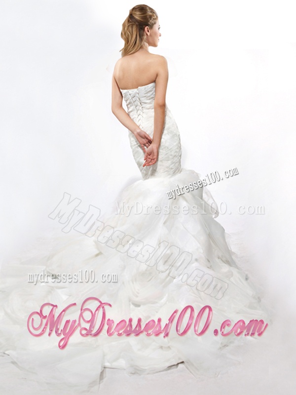 Modest Mermaid Sweetheart Ruffles Wedding Dresses with Court Train