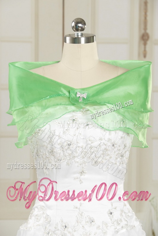 Multi Color Strapless Wedding Gown with Hand Made Flower and Chapel Train