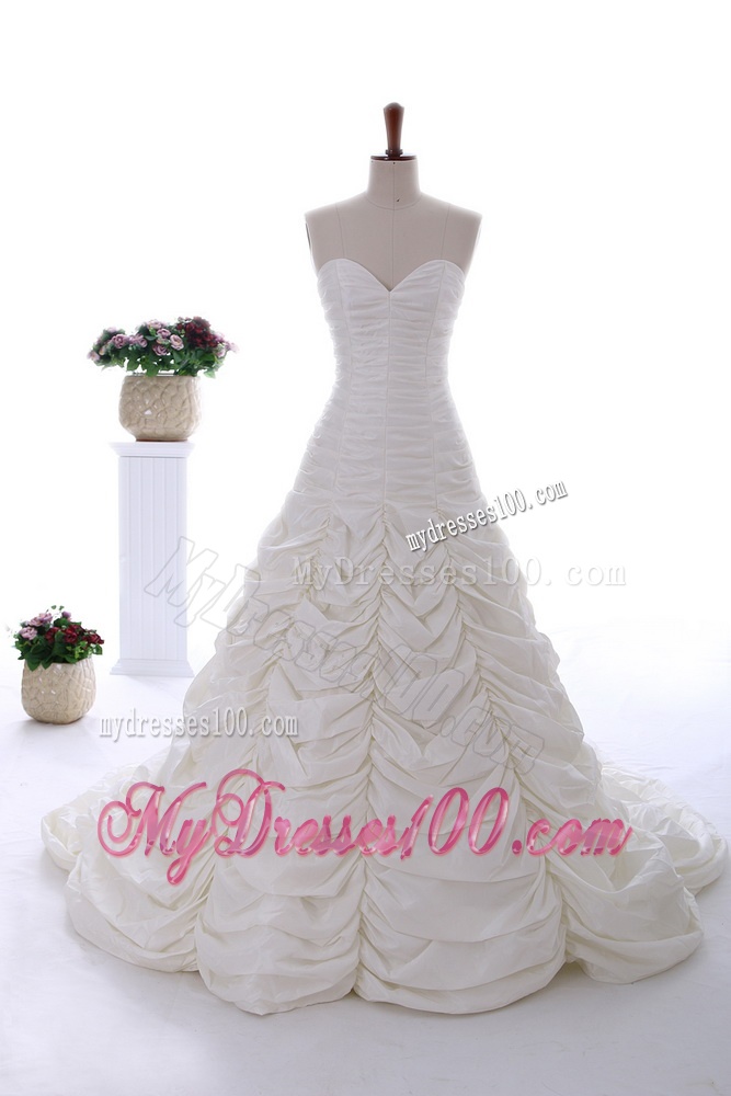 Perfect 2016 Brush Train Wedding Dress with Ruching and Pick Ups