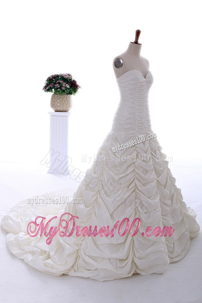 Perfect 2016 Brush Train Wedding Dress with Ruching and Pick Ups