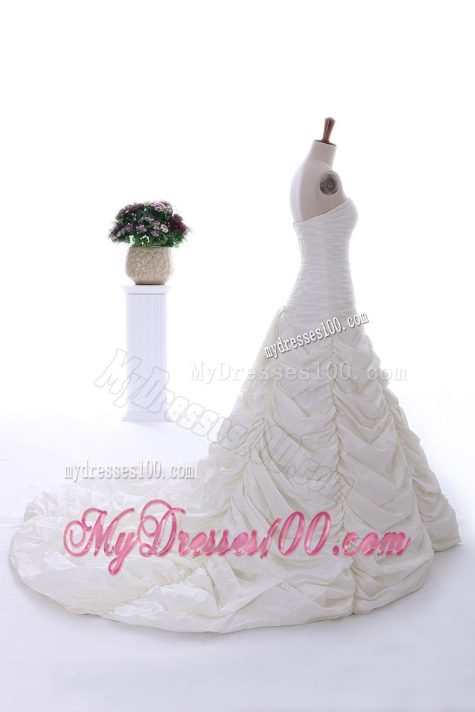 Perfect 2016 Brush Train Wedding Dress with Ruching and Pick Ups