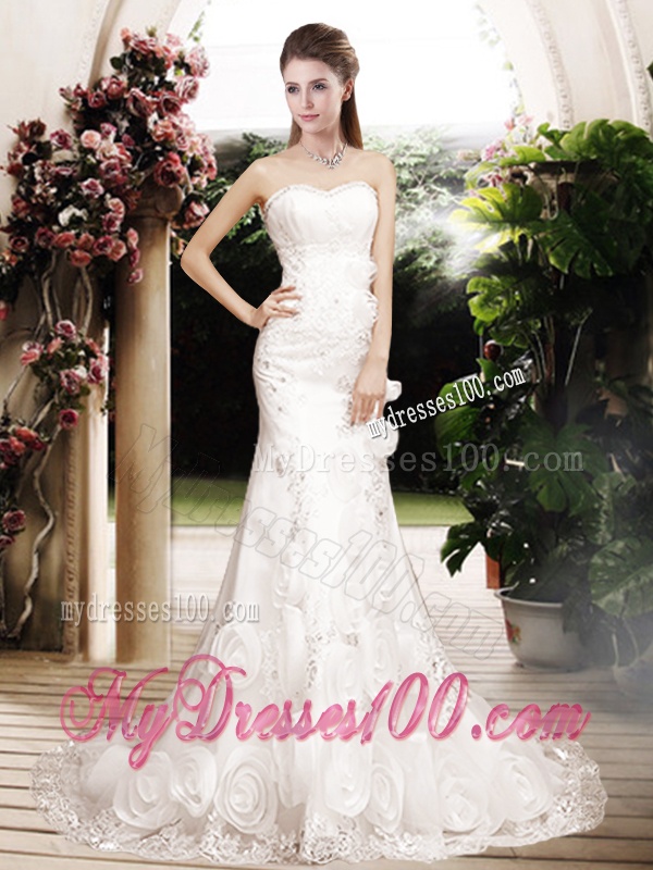 Perfect Column Beading Wedding Dresses with Brush Train