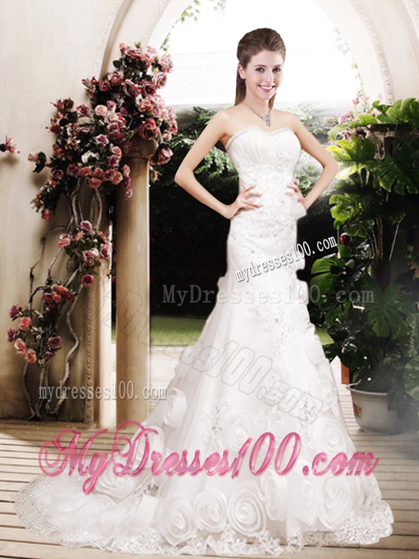Perfect Column Beading Wedding Dresses with Brush Train