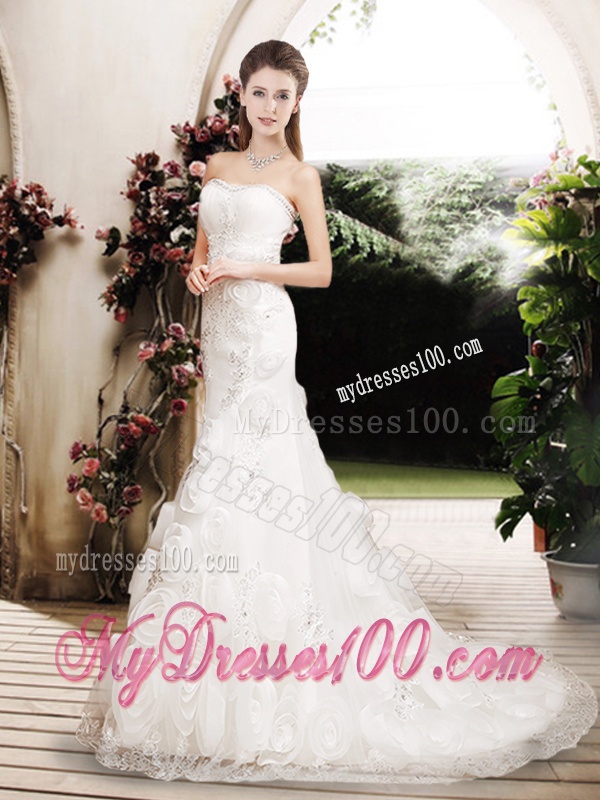 Perfect Column Beading Wedding Dresses with Brush Train