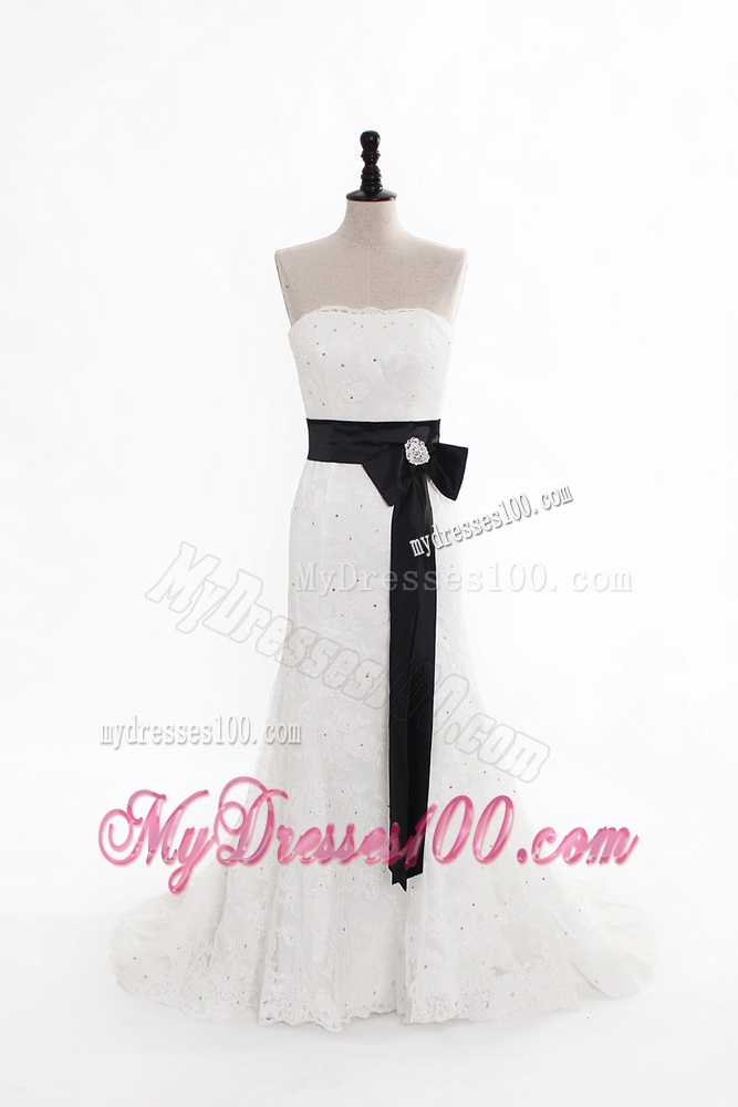Perfect Column Strapless Wedding Dresses with Beading and Belt