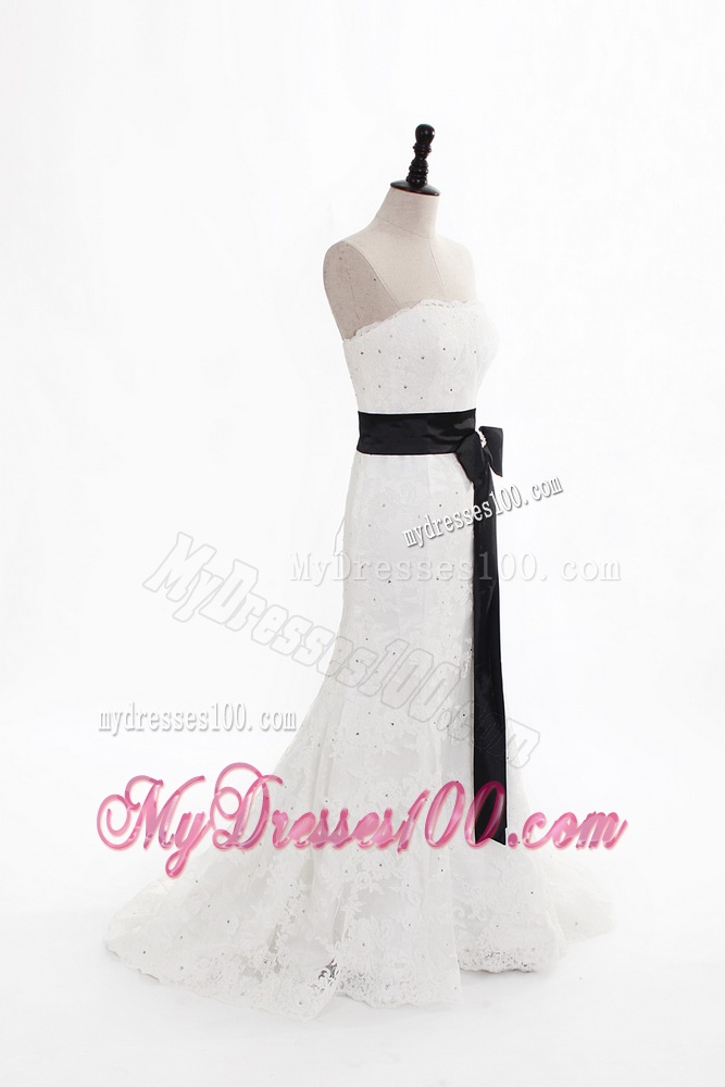 Perfect Column Strapless Wedding Dresses with Beading and Belt