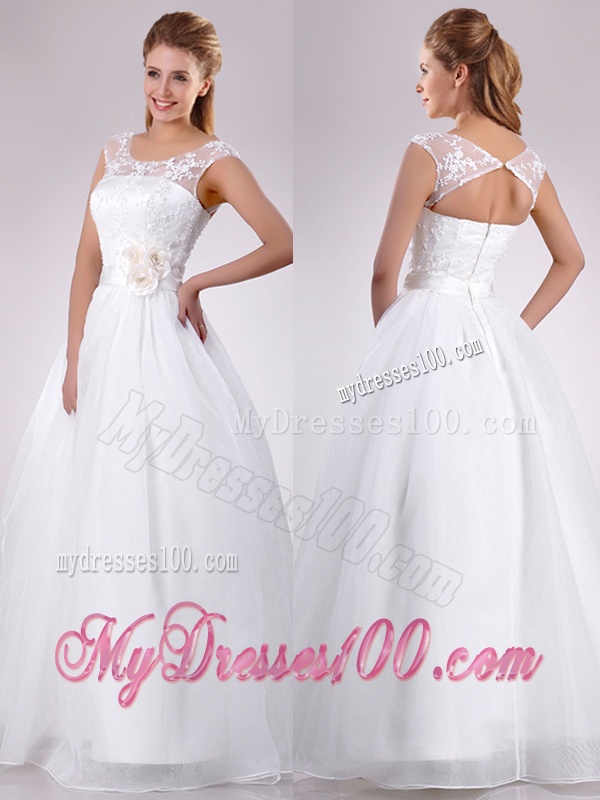 Pretty See Through Scoop Organza Bridal Dress with Hand Crafted
