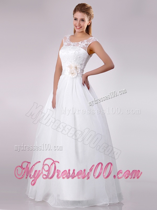 Pretty See Through Scoop Organza Bridal Dress with Hand Crafted