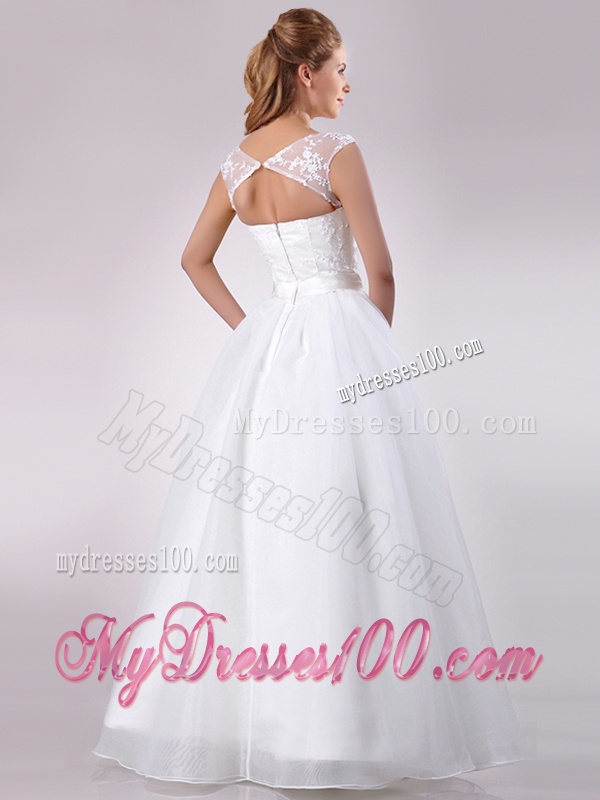 Pretty See Through Scoop Organza Bridal Dress with Hand Crafted