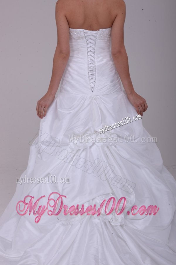 Princess Strapless Beading Taffeta Wedding Dress with Court Train