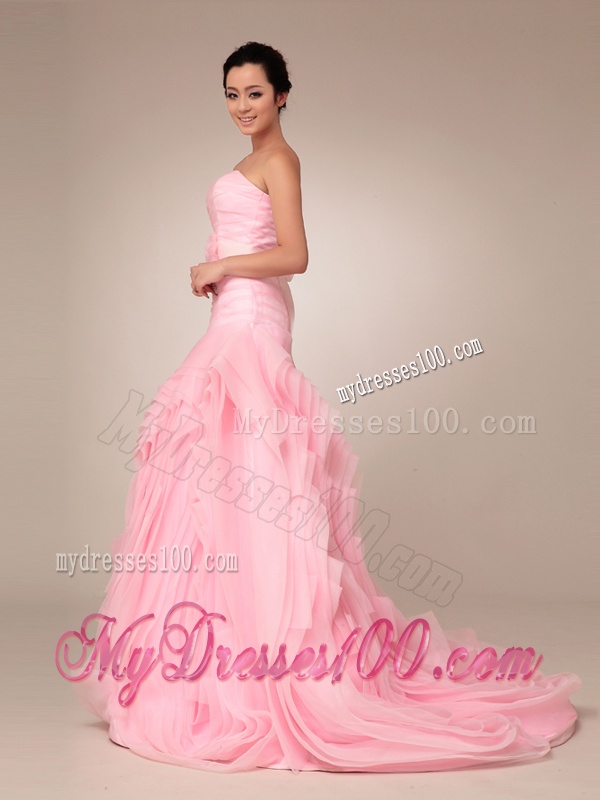 Remarkable Baby Pink Wedding Dresses with Rolling Flowers and Bowknot