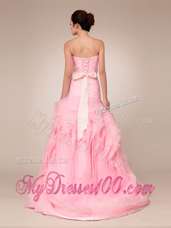 Remarkable Baby Pink Wedding Dresses with Rolling Flowers and Bowknot