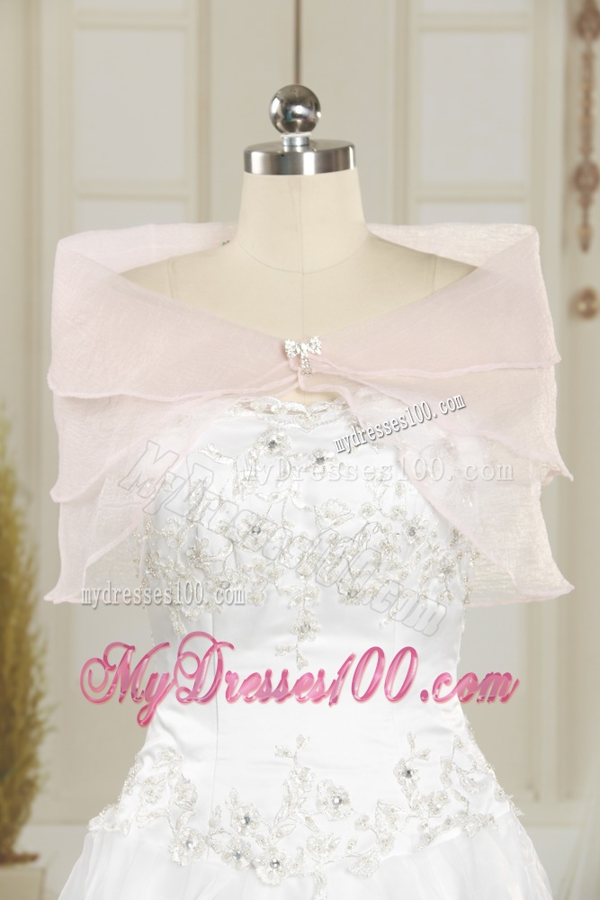 Ruffled Sweetheart Ruched White Wedding Dresses with Brush Train