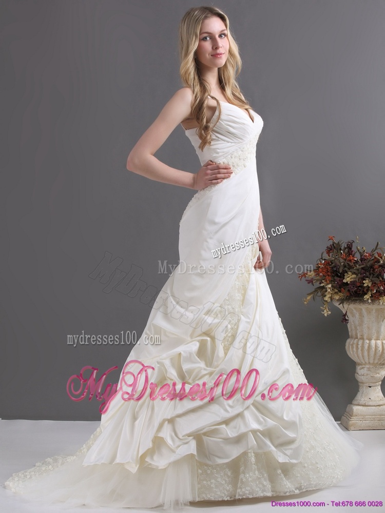 Sophisticated A Line Wedding Dress with Ruching and Lace for 2016