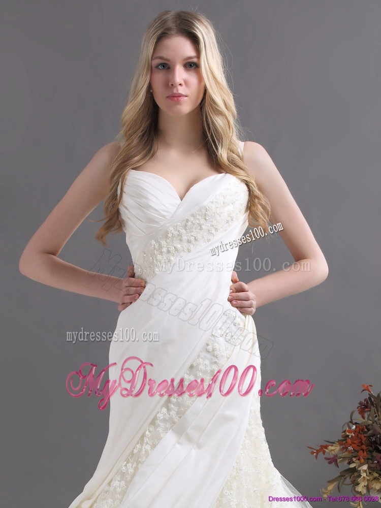 Sophisticated A Line Wedding Dress with Ruching and Lace for 2016