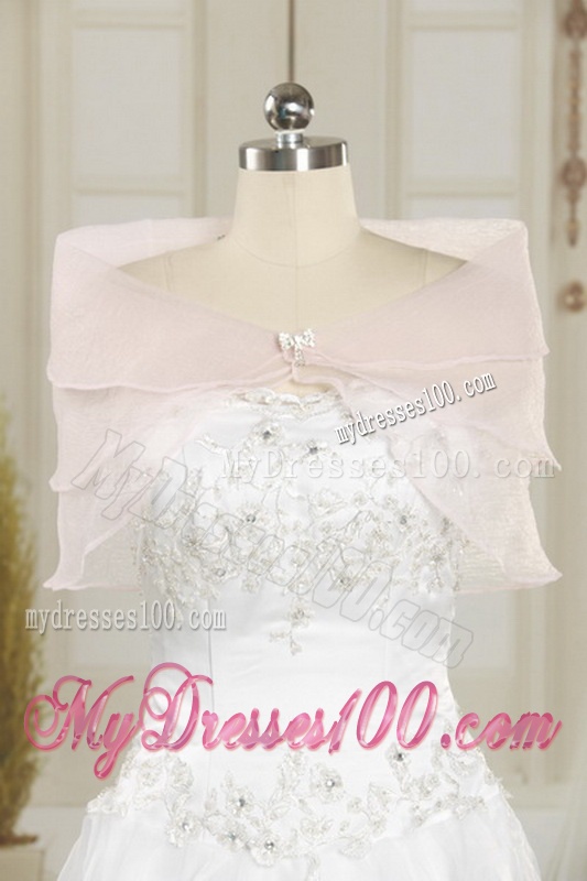 White Strapless Ruffled Short Bridal Dresses with Hand Made Flower