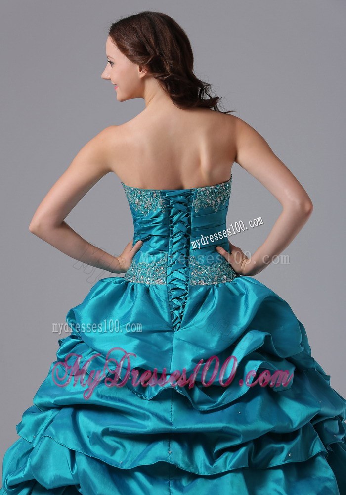 Pick-ups Quinceanera Dress With Beading and Ruching in Turqoise