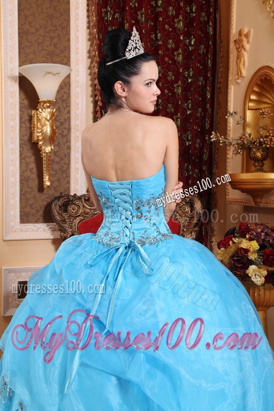 Aqua Blue Sweetheart Ruching Beading Appliques Dress for Quinces