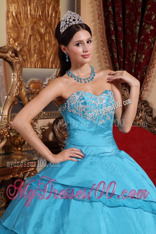 Teal Ball Gown Sweetheart Dress for Sweet 15 with Appliques