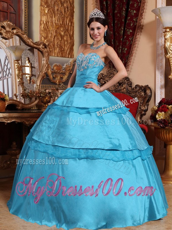 Teal Ball Gown Sweetheart Dress for Sweet 15 with Appliques