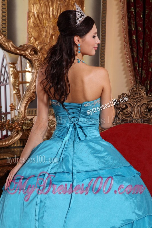 Teal Ball Gown Sweetheart Dress for Sweet 15 with Appliques
