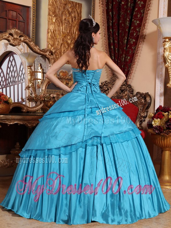 Teal Ball Gown Sweetheart Dress for Sweet 15 with Appliques