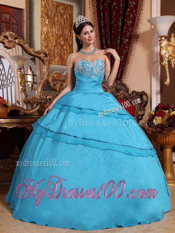 Teal Ball Gown Sweetheart Dress for Sweet 15 with Appliques