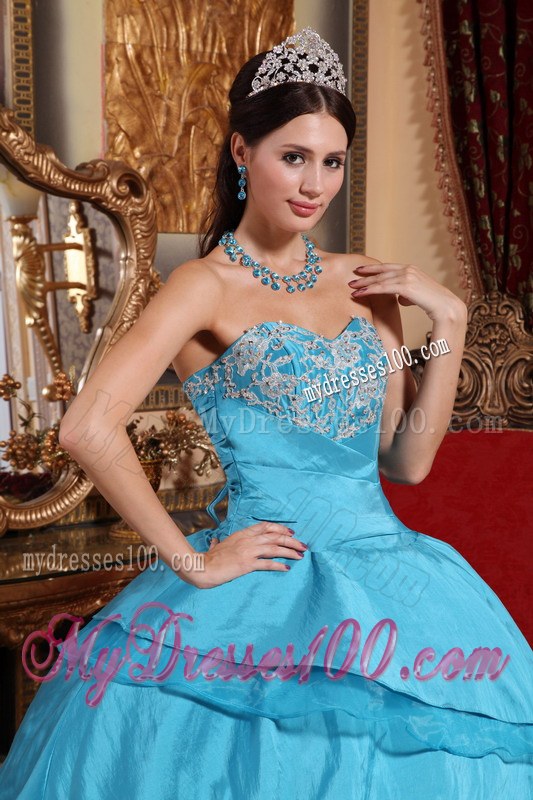 Teal Ball Gown Sweetheart Dress for Sweet 15 with Appliques